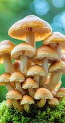 Cluster of mushrooms on mossy ground