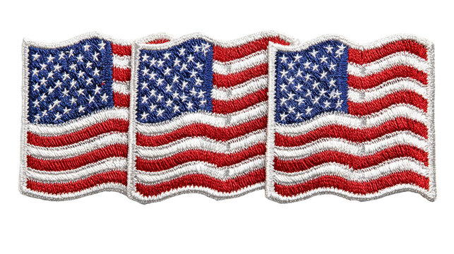 Embroidered USA flying flag patch, collection set of 3, cutout isolated white background