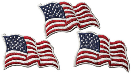 Embroidered USA flying flag patch, collection set of 3, cutout isolated white background