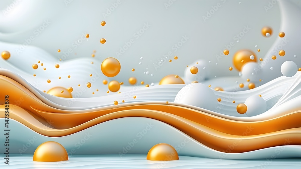 Aufkleber flowing abstract geometric shapes and bubbles in motion long title a dynamic and futuristic