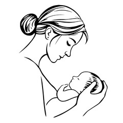 Tender Mother Holding Newborn Baby – Minimalist Black Silhouette for Parenting, Bonding & Emotional Family Moments
