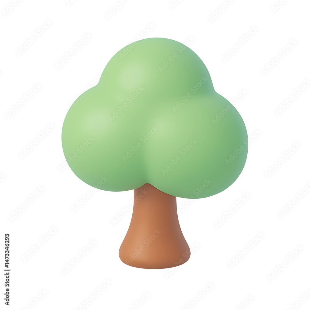 Poster stylized 3d green tree icon with a brown trunk on a transparent background for business and technolo