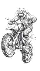 A motocross rider soars through the air on their dirt bike,  front wheel elevated and rear wheel in mid-spin