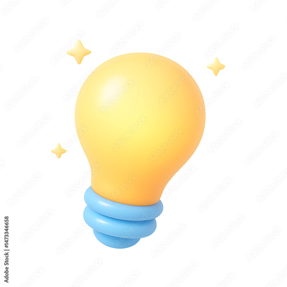 Aufkleber bright yellow 3d light bulb icon designed for technology and business illustrations with a transpare
