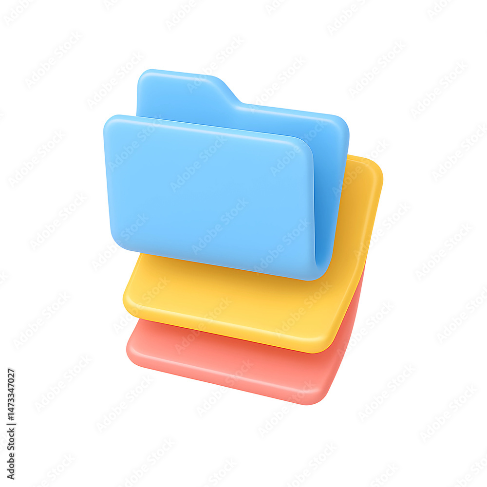 Poster colorful 3d folder icons stacked on a transparent background for business and technology application