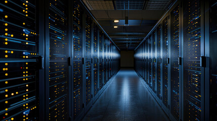 Server room hallway with bright light
