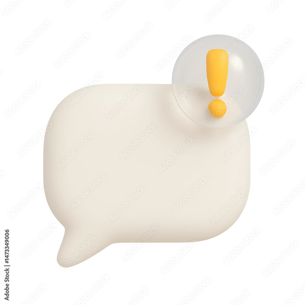 Poster modern 3d chat bubble icon with notification symbol on a transparent background highlighting technol