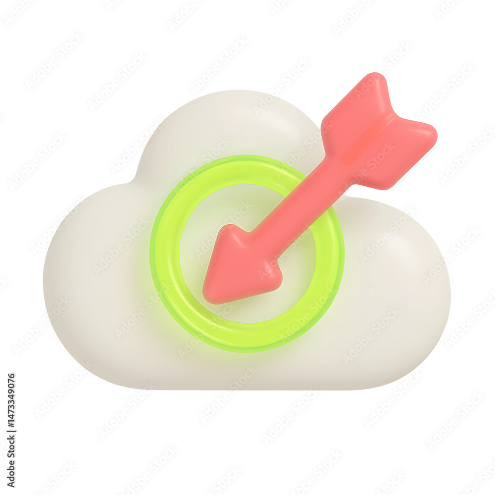 Poster conceptual representation of business technology showcasing a 3d cloud icon with an arrow design sig