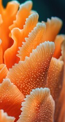 Close-up of coral-like organism's delicate, ruffled, orange structures