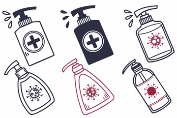 set of Hand Sanitizer silhouette vector illustration