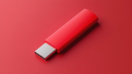 Red USB flash drive on a red surface
