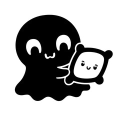 black and white cute Halloween ghost illustration