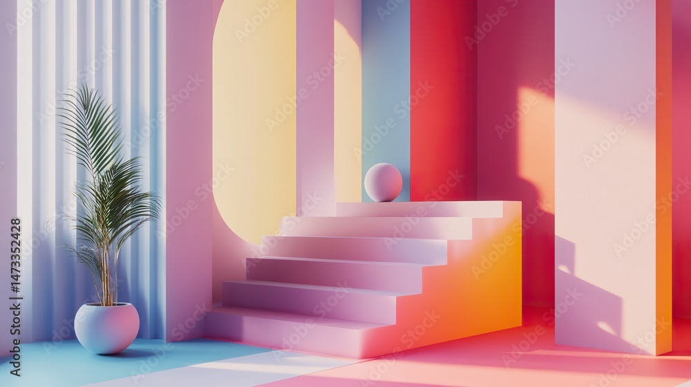 Poster a modern geometric art piece with sharp angles and soft gradients.