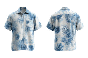 Short-sleeved shirt with blue floral pattern