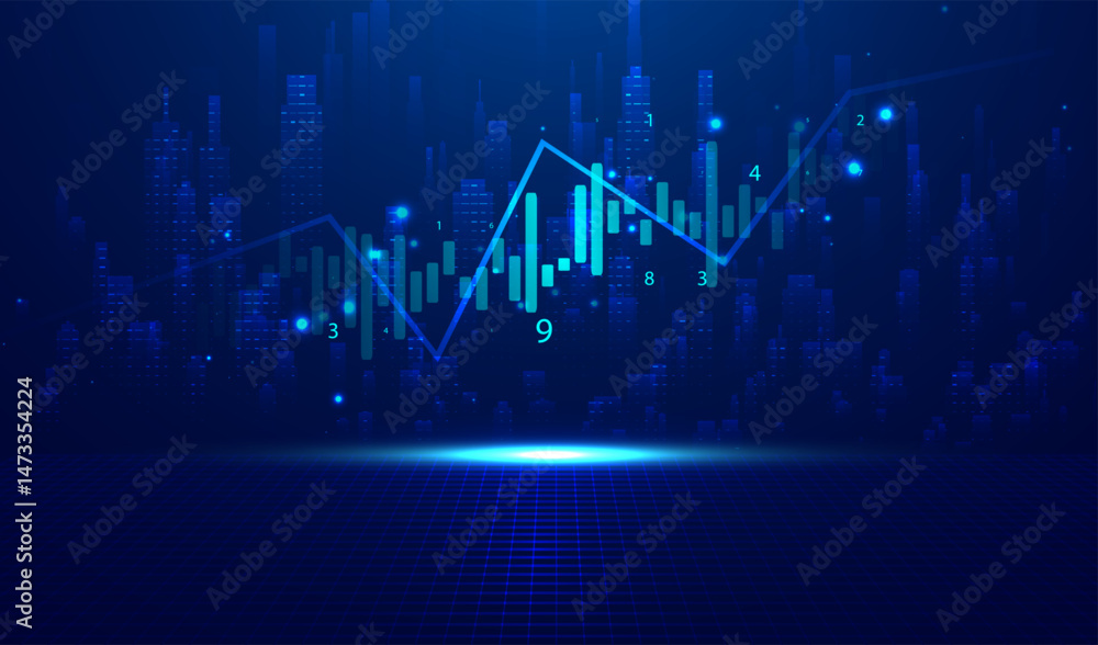 Poster abstract infographic visualization. financial chart with uptrend line graphs and candlesticks. futur