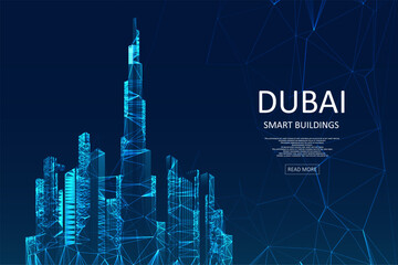 Smart building concept design for Dubai. Abstract polygonal lines. Graphic concept for your design.