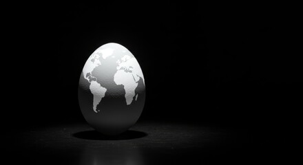 Monochrome egg shaped globe in darkness.