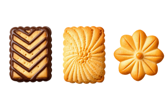 Three assorted cookies in different shapes and designs