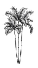 Obraz premium A black and white illustration of three palm trees with lush fronds