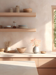 Mediterranean-style kitchen in sandy beige tones.
