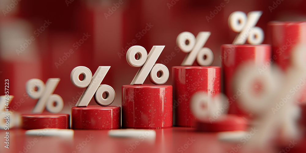 Poster 3d ilustration of a series of red and white numbers are stacked on top of each other. the numbers ar