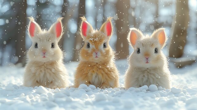 3 b&Atilde;&copy;b&Atilde;&copy;s lapins blancs dans la neige  