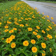 Obraz premium wedelia flowers blooming on the roadside, also known as creeping oxeye