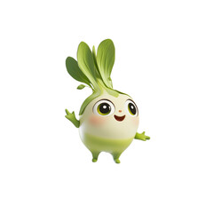 Adorable 3D Animated Vegetable Character, Happy Bok Choy Mascot