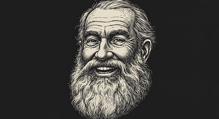 Fototapeta premium Joyful Elder: A Detailed Ink and Wash Portrait