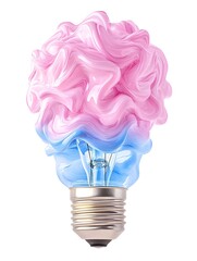 A pink and blue, swirling, abstract light bulb