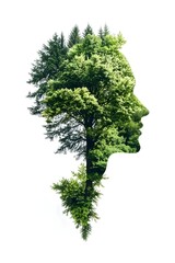 Obraz premium A profile silhouette of a woman with a lush green tree growing inside her head