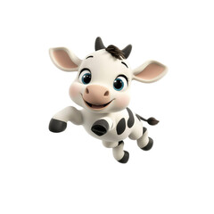 Fototapeta premium Adorable Jumping Calf 3D Render of a Happy Cow Cartoon Character
