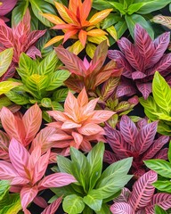 A vibrant, close-up shot of a variety of colorful foliage plants