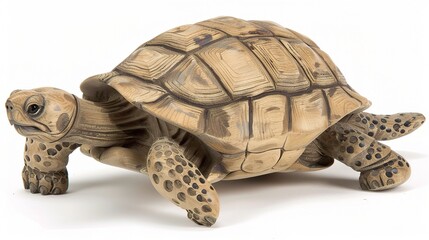 A magnificent Leopard Tortoise is attractively presented. The Leopard Tortoise, renowned for its large size and distinctive shell patterns resembling leopard spots, has a robust and sturdy body.