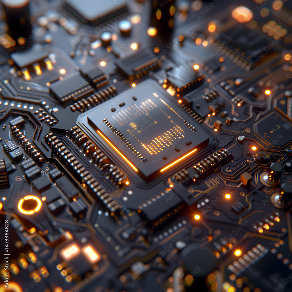 Aufkleber close-up of an advanced computer chip with glowing elements