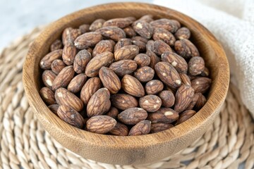 Fototapeta premium Roasted almonds in a wooden bowl