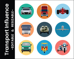 Diverse Transportation Vehicles Collection Flat Design Icons Car Truck Airplane Bus Motorcycle And More