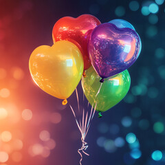 Floating pride balloons in bright glowing ambient light