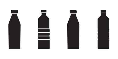Bottle icon set. Bottle vector icon. Bottle icon with different style. Black and white color.