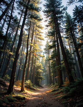 a peaceful forest trail captured in vertical format