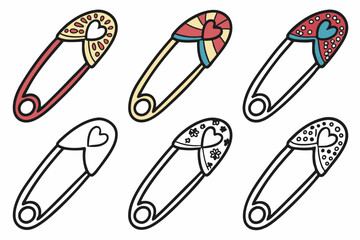 set of Safety Pin silhouette vector illustration