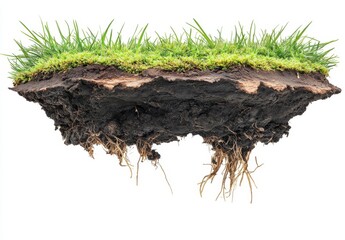 Fototapeta premium Floating patch of earth with grass and roots