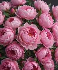 Fototapeta premium Pink peony and rose bouquet, close-up view, plenty of room , flowers, photo, peony