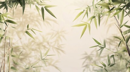 Serene Bamboo Leaves Soft Light Elegant Nature Background Peaceful Green Botanical Illustration Tranquil Asian Inspired Design Calming Wallpaper      