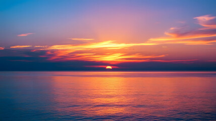 Fototapeta premium Tranquil Sunset Over Serene Ocean Horizon