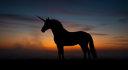 Unicorn silhouette at twilight majestic equine