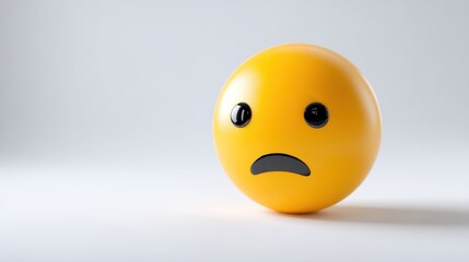 Fototapeta premium Yellow egg with sad face expression on white background.