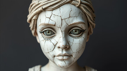 sculpture rough textured cracked face art of girl World Schizophrenia Day on may 24 business brochure banner design autism, Stroke, Epilepsy and alzheimer awareness, seizure disorder, stroke, ADHD