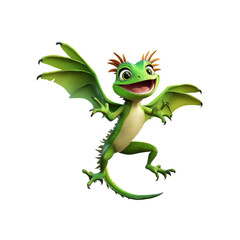 Fototapeta premium Adorable Green Dragon with Wings, Leaping Joyfully