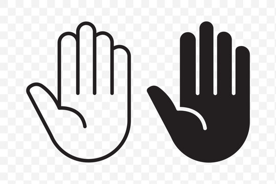 Raised hand icon symbolizing stop or interaction. Stop hand icon. Set of hand hello icons. EPS 10
